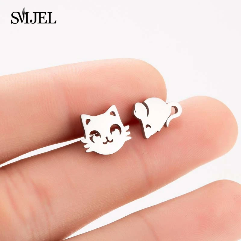 SMJEL из нержавеющей стали Луна Кошка Мышь бабочка головоломка Череп серьги-гвоздики в виде кактусов для детей подарок на Рождество и год - Окраска металла: 177