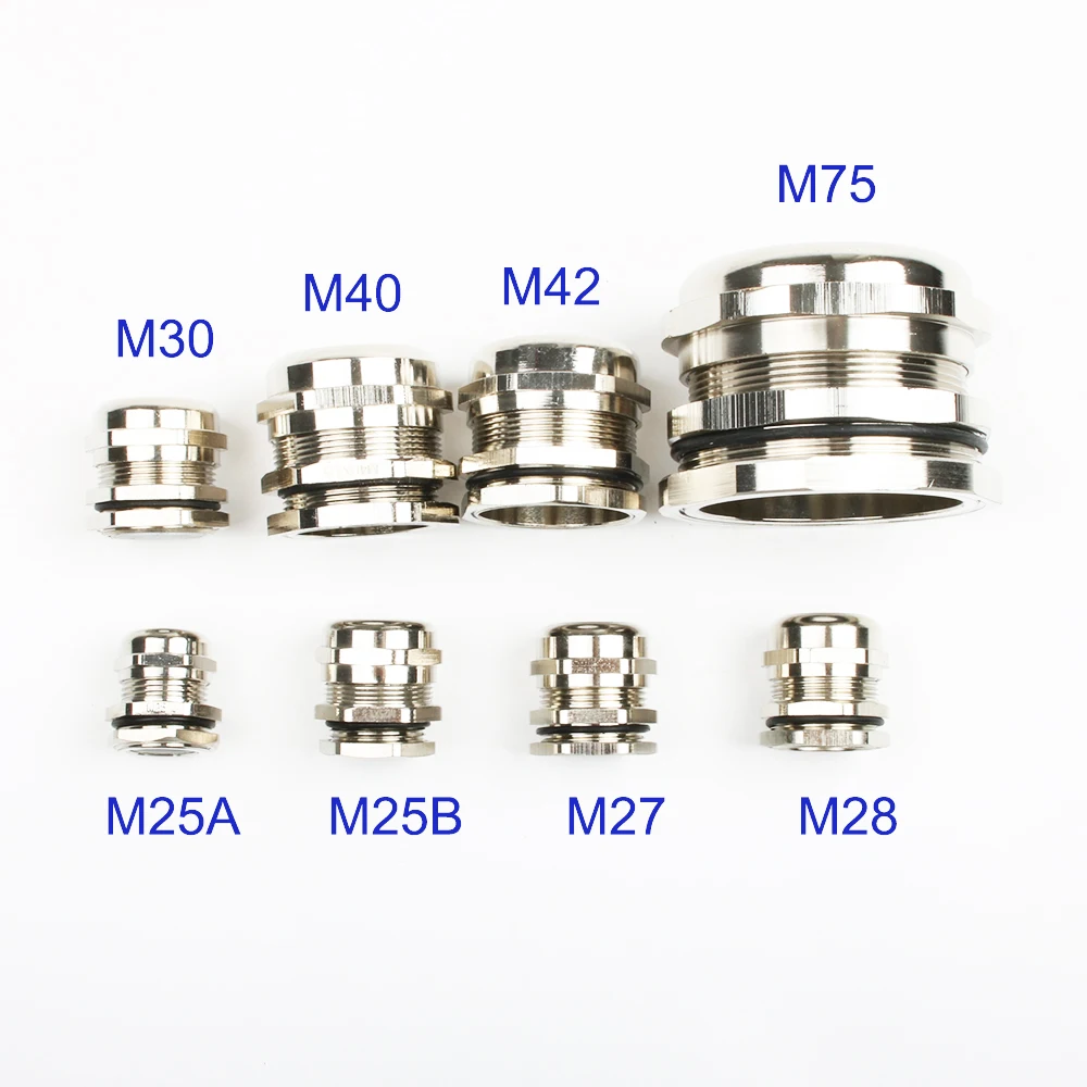 Brass Metal cable glands M25x1.5 M27x1.5(2) M28 M30 M32 M40 M42 M75 Waterproof Connector Cable Gland Straight through
