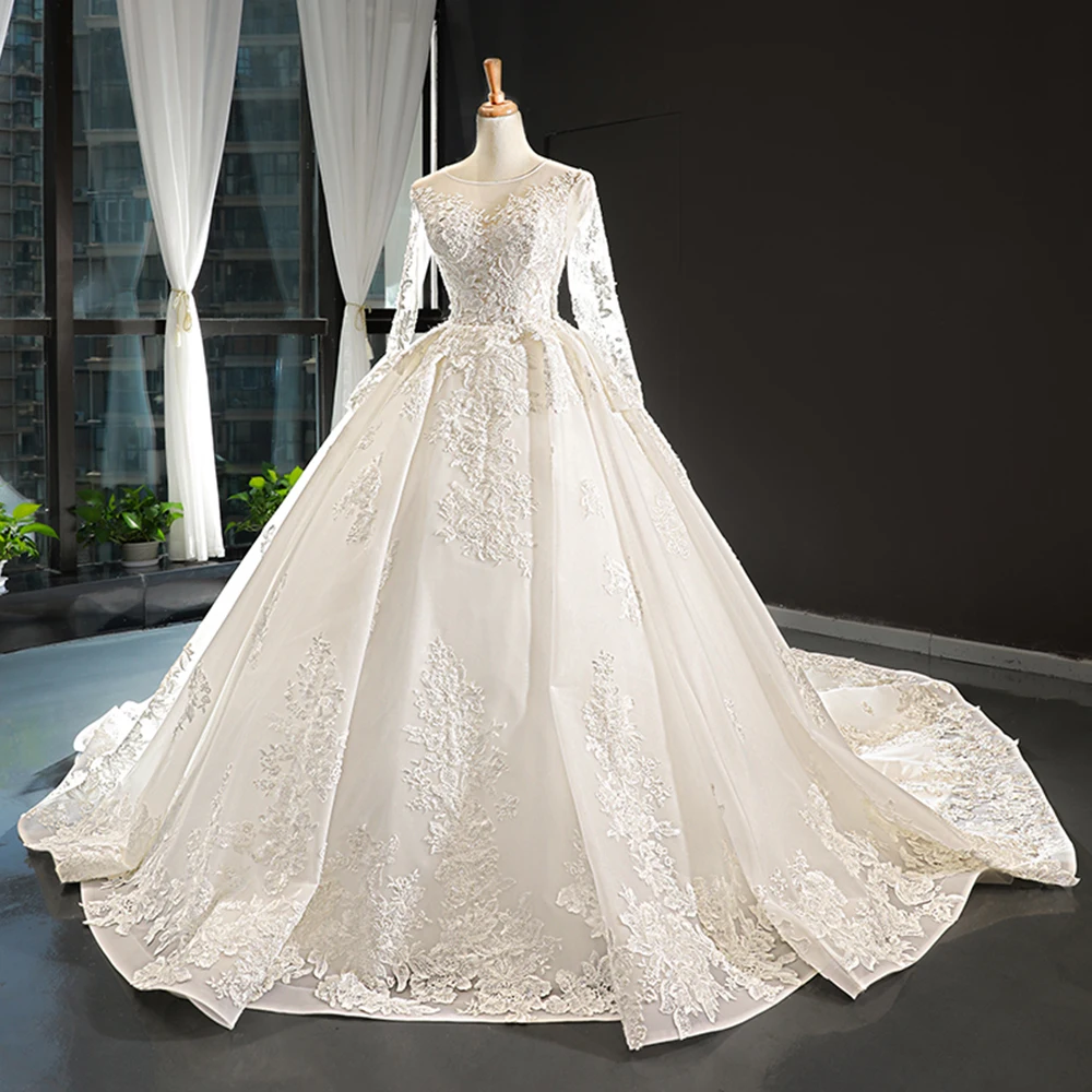 Vestido de Noiva бальное платье с длинными рукавами, свадебные платья, жемчужные Аппликации, роскошный халат de Mariee, иллюзия сзади, брюйдсюркен
