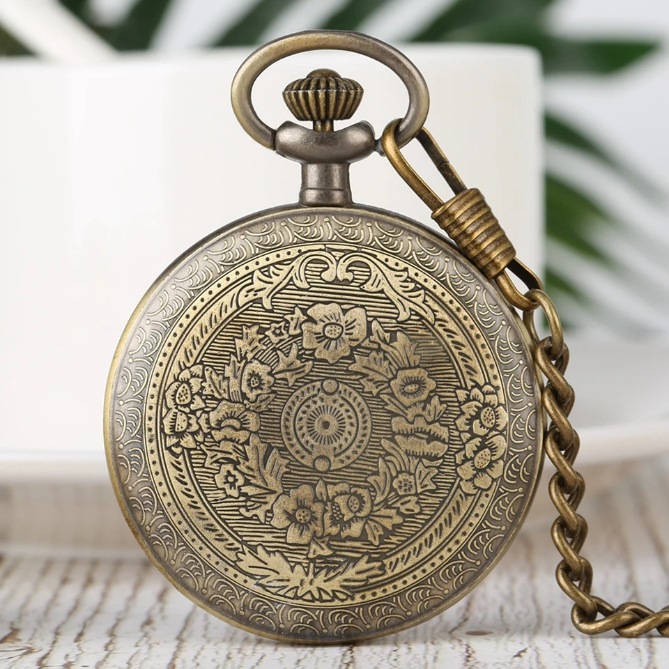 Unique Design No Cover Quartz Pocket Watches Roman Numerals Dial Steampunk Bronze Necklace Chain Watch Fashion Men Women Gifts