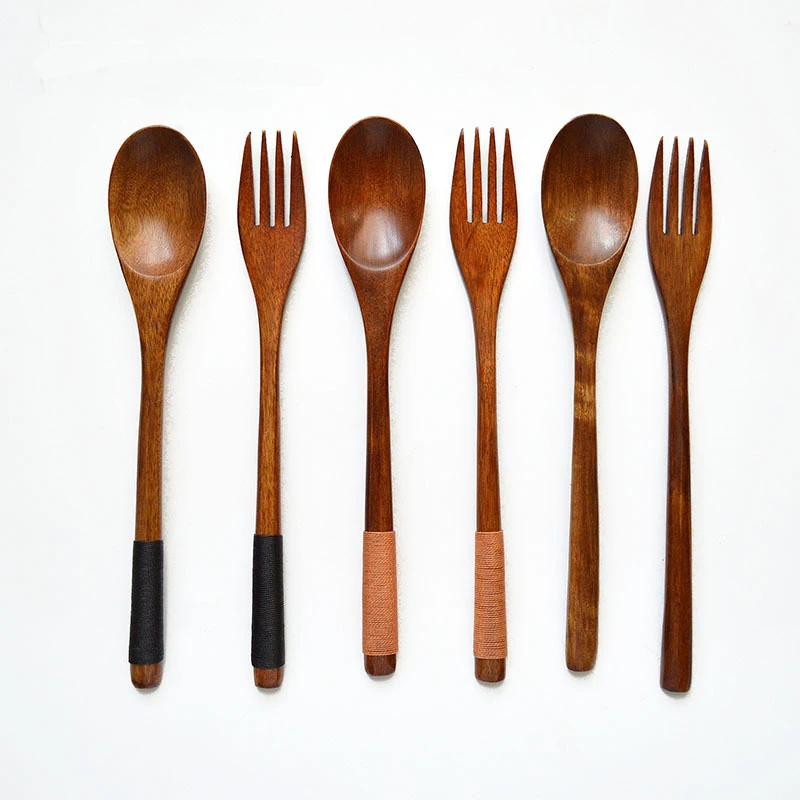 

3PCS/Set Wooden Cutlery Sets Portable Tableware with Useful Spoon Fork Chopsticks Travel Gift Dinnerware Suit with Cloth bag
