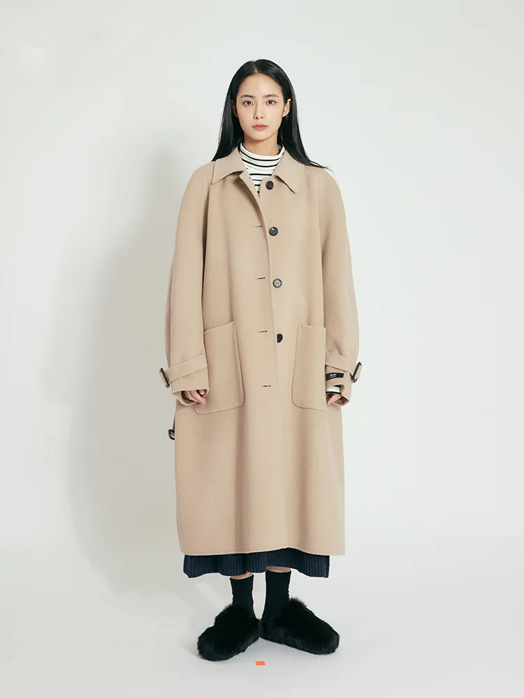 Шерстяное пальто женское длинное пальто зимнее шерстяное пальто большие размеры бежевое черное толстое теплое шерстяное пальто наряд Высокое качество