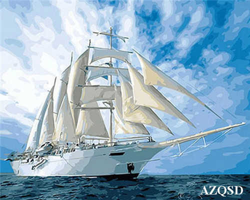 Paints By Numbers Scenery Pictures Oil Drawing By Numbers Boat Home Decoration Full Set Coloring By Numbers 50x40cm