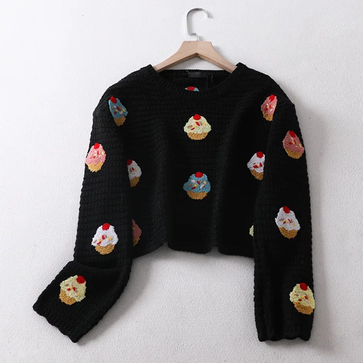 

One's Laziness-Style Loose-Fit Eat Soil Sweater Cake Jacquard Sweater Women's Entity