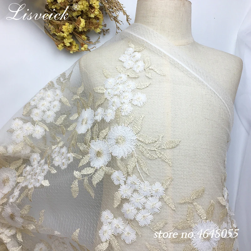 1 ярд новая вышитая ткань с золотой нитью модная Алмазная сетчатая принтом