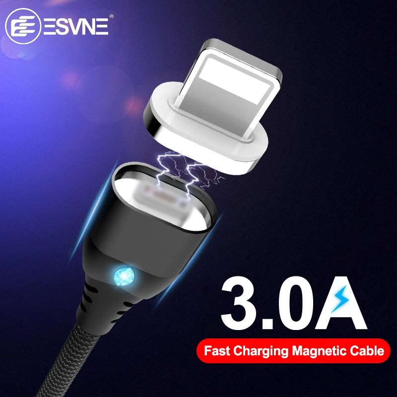 ESVNE 3A Magnetic Usb Cable For iphone 11 Samsung 1m 2m Micro Usb Cable Type C Usb C Data Fast Charging Cable For Xiaomi Huawei