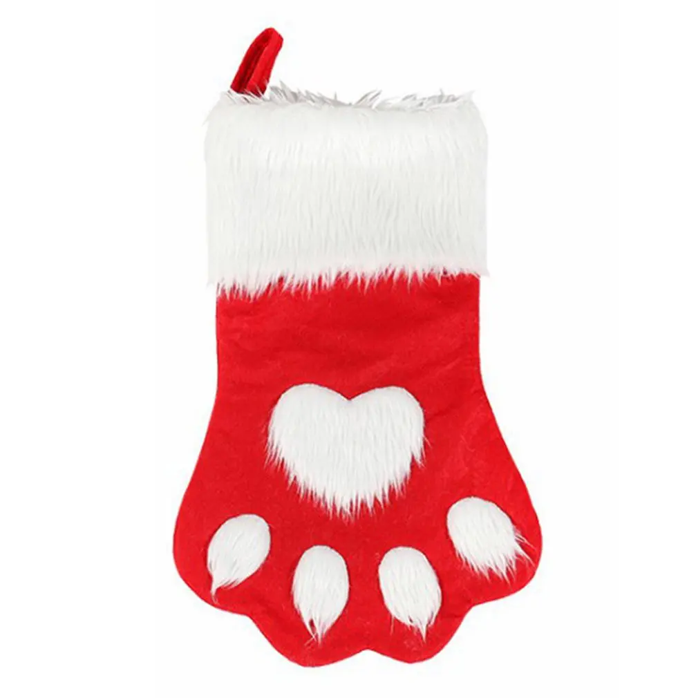 

Red Gray Long Hair Dog Claw Socks Christmas Stockings Christmas Tree Decorations Children'S Gift Bags
