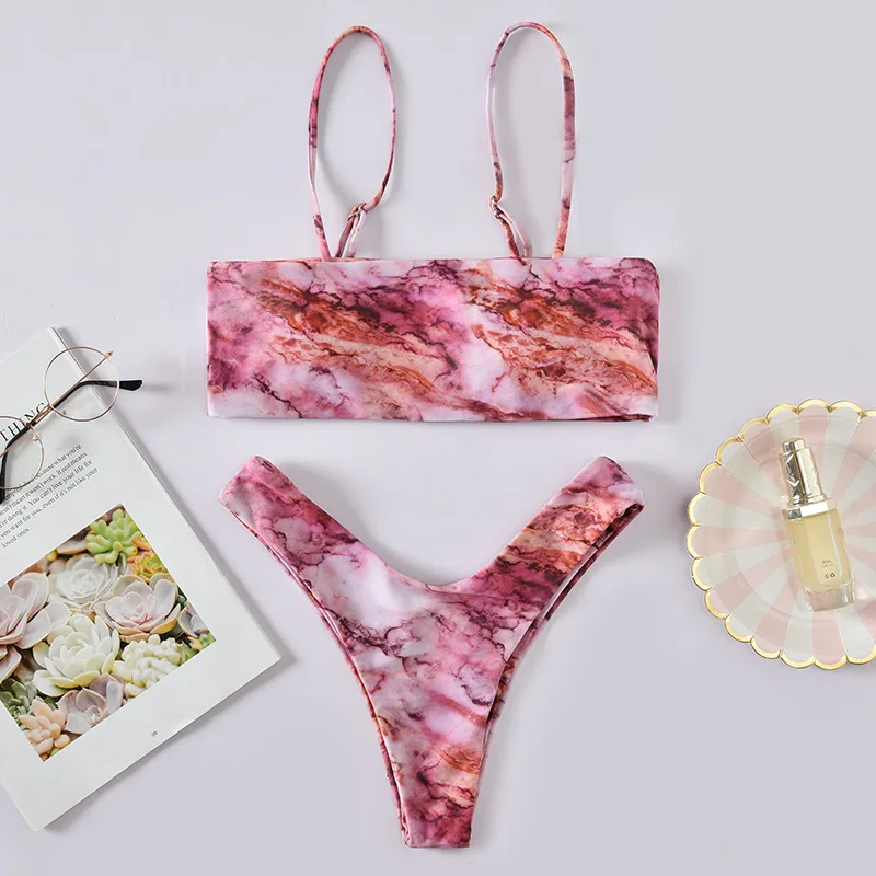 

PRYDYC Women's Pink Sexy Bikini Swimsuit Leopard Print Split Swimwear 2 Piece Set Bathing Suit Paded Wire Free Low Waist Female