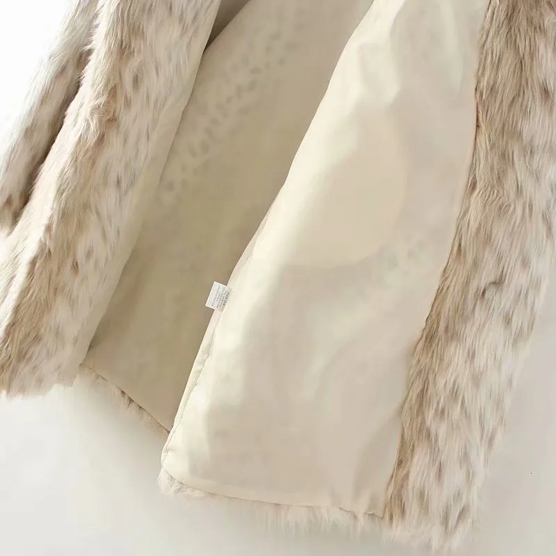 NSZ women animal printed elegant faux fur coat teddy bear chic jacket shaggy winter warm outerwear fashion overcoat