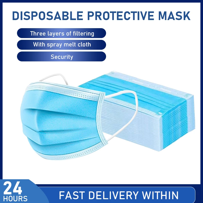 

50PCS Mask 3 Layers Comfortable Disposable Earloop Masks Anti Pollution Droplet Respirator Masks Fast Ship