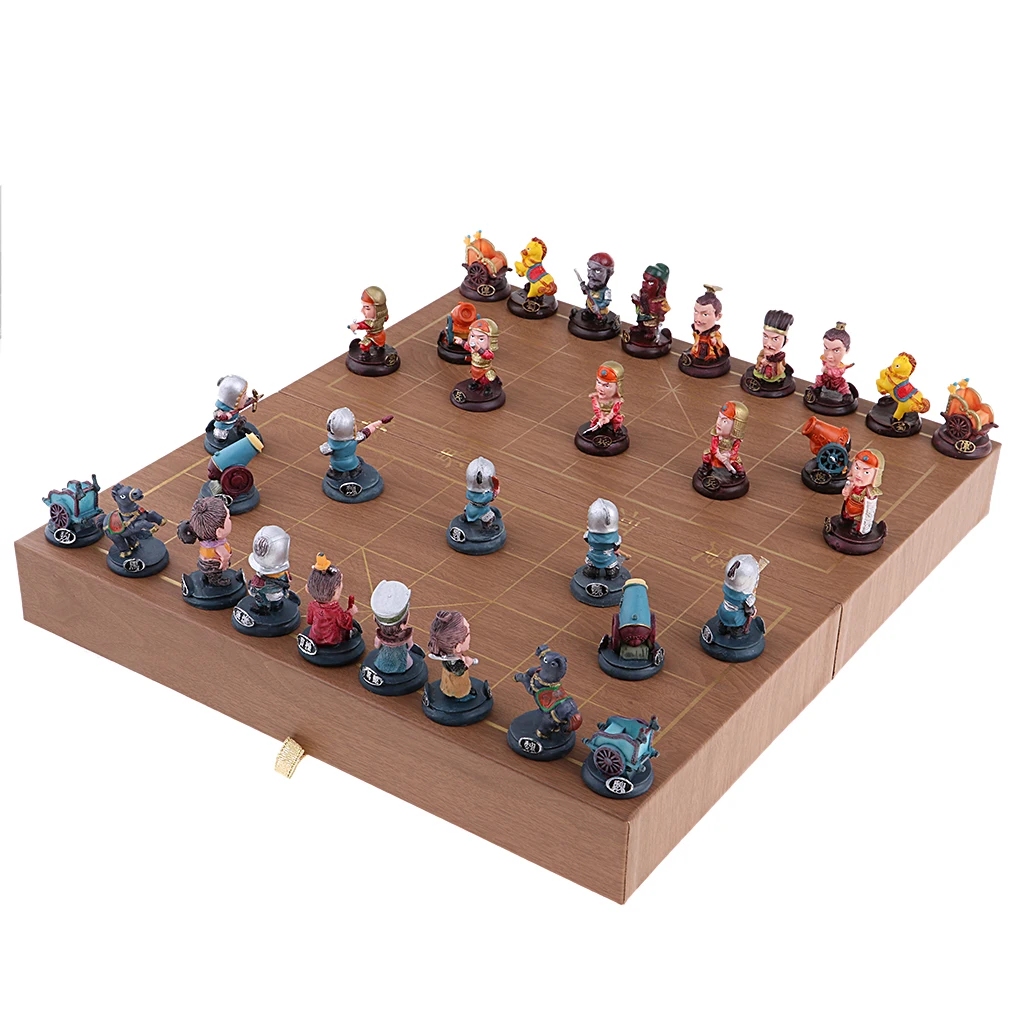 Wooden Chinese Chess Set Cartoon Chessman Folding Chess Board for Adults Toy Chess Games