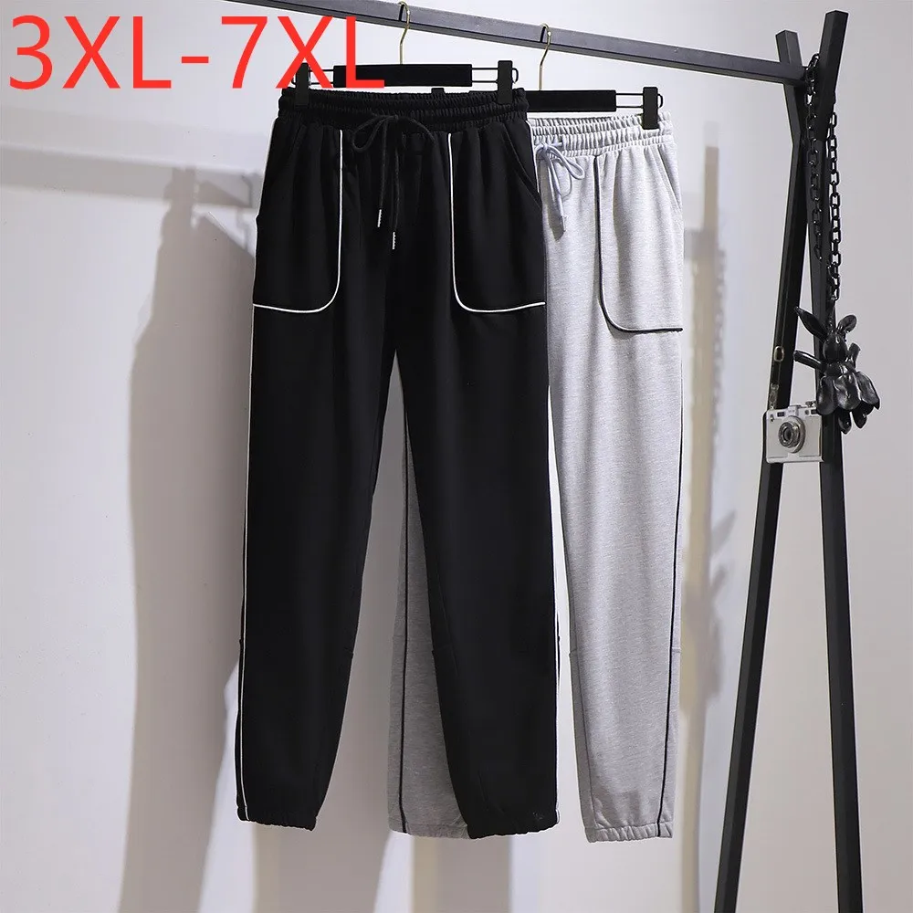 

New Ladies Autumn Winter Plus Size Women Clothing Sports Pants For Women Large Loose Cotton Pocket Black Gray Belt Trousers 7XL