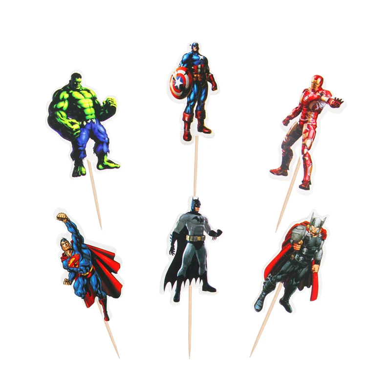

24pcs The Avengers hero Party Cupcake Cake Toppers Picks baby shower Kids Birthday Party cake Decorations supplies Cake flag