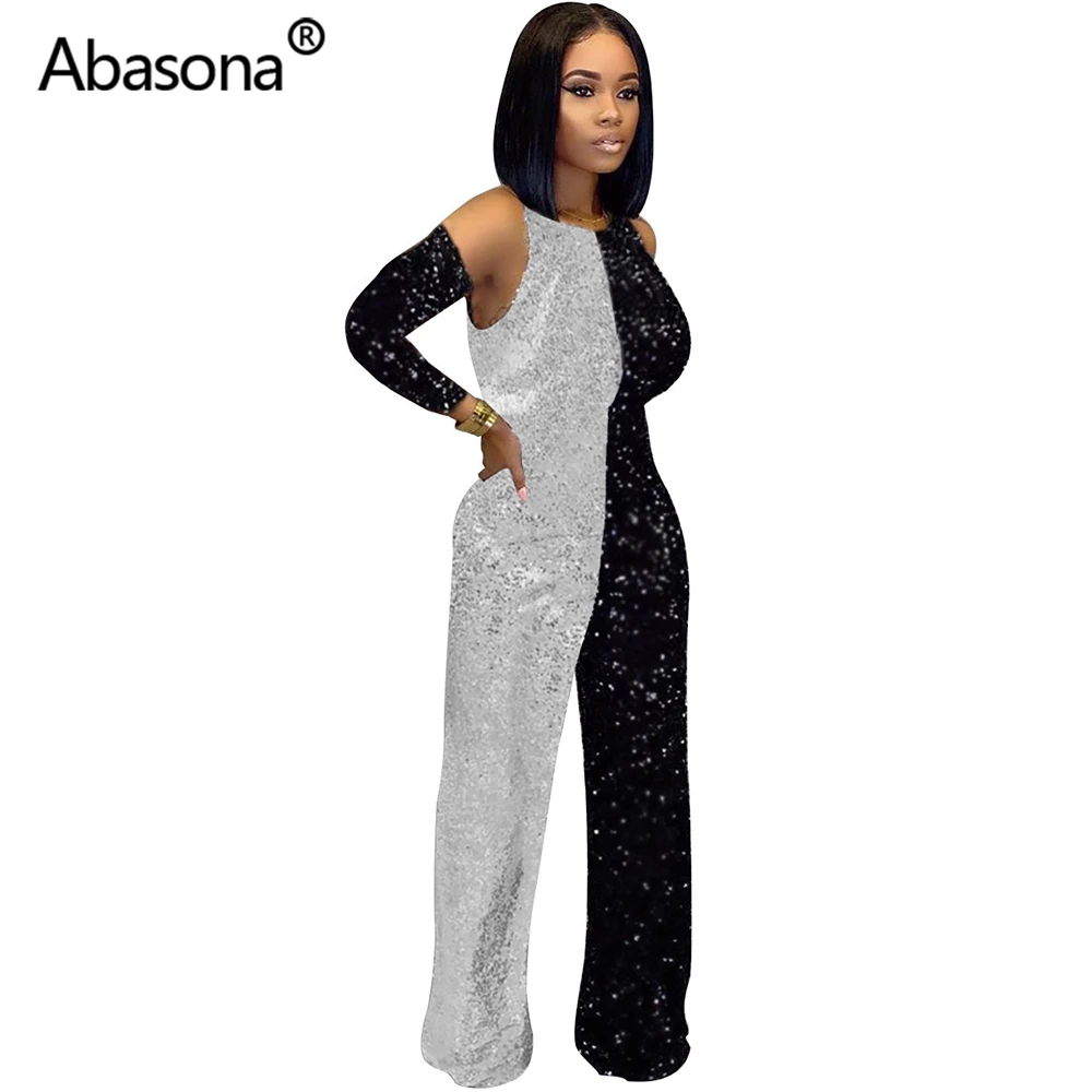 Abasona, осенний, зимний, женский, длинный рукав, с блестками, сексуальный, облегающий, комбинезон, облегающий, комбинезоны, вечерние, для ночного клуба, с подкладкой