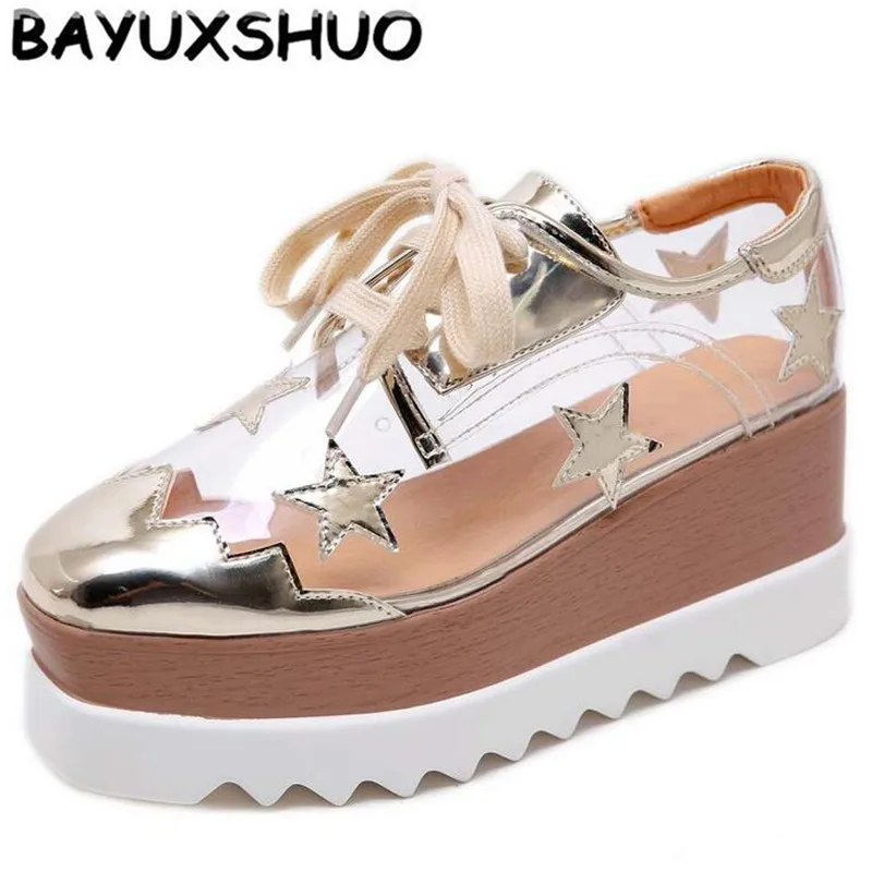 

BAYUXSHUO New Autumn Fashion British Style Square Head Wedges Wild Platform Shoes Waterproof Platform Comfortable Women Shoes