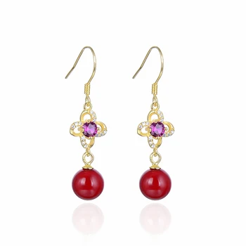 

Fashion Women 925 Sterling Silver Inlaid Synthetic Crystal Beaded Long Retro Cross-border Zircon Earrings Jewelry Accessories