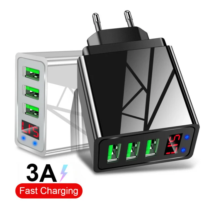 3 порта USB телефон зарядное устройство светодиодный дисплей 3A Быстрая зарядка для iPhone Android PUO88