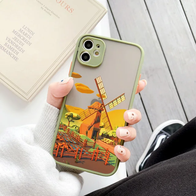 Cartoon Scenery Girl Phone Case For iphone 7 8 Plus SE 2020 13 11 12 Pro Max for iPhone X XR XS MAX Hard Shockproof Cover Fundas matcha LYFG 5