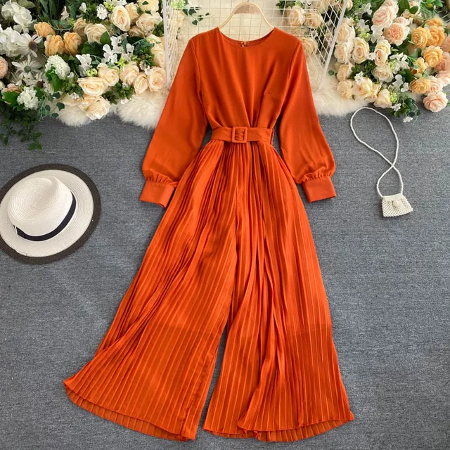 long sleeve pleated jumpsuit