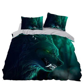 

Horror Wolf Animal Bedding Set Bedroom Decor Doona Quilt Cover Hypoallergenic Gray Background 1PC Duvet Cover with Pillowcase