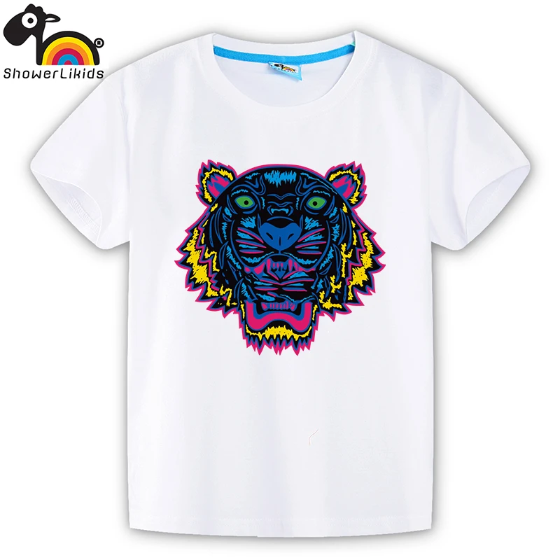 Showerlikids/Высококачественная хлопковая футболка с короткими рукавами для мальчиков и девочек; детская одежда с изображением Льва - Цвет: Top Quality 023W