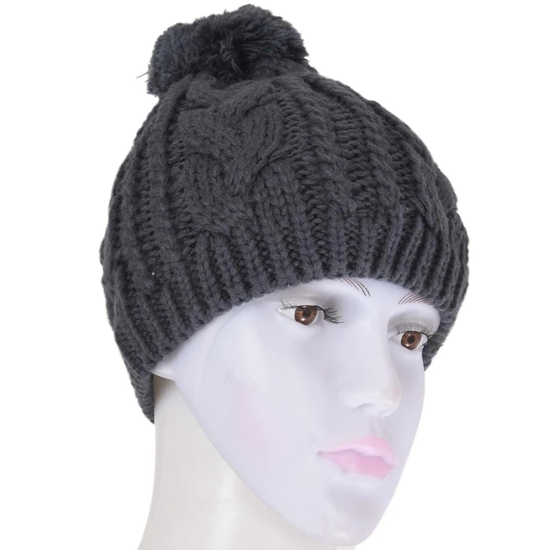 Мода Мужчины Wo мужская вязаная Slouch Beanie Hat с помпоном-Кисточкой Крючком теплая шапка