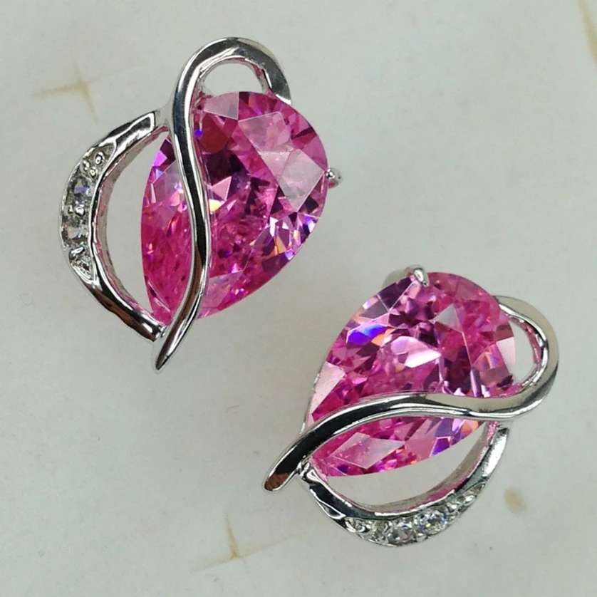Fleure Esme Charms Shinning christmas Wedding Earrings For Women Men gifts dropshipping Pink Cubic Zirconia Rhodium Plated R871 | Украшения
