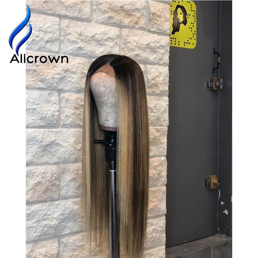 ALICROWN 150% плотность Омбре 1b/27 Кружевные передние человеческие волосы парики отбеленные узлы 13*6 кружевные парики предварительно выщипанные с детскими волосами