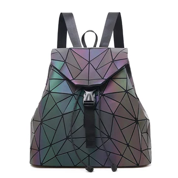 

Geometric Ringer backpacks New women's reflective fabrics fluorescent gradient backpack laser bag
