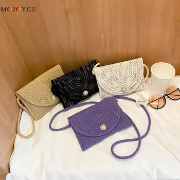 

Fashion Cotton Rope Crossbody Bag Women Woven Small Pearl Decoration Shoulder Envelope Messenger Shopping Pouch Handbag