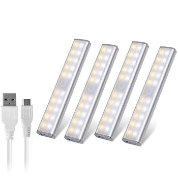 

LED Motion Sensor Cabinet Light, Under Counter Closet Lighting, 20 LED Rechargeable USB Kitchen Lights, Removable Wardrobe Light