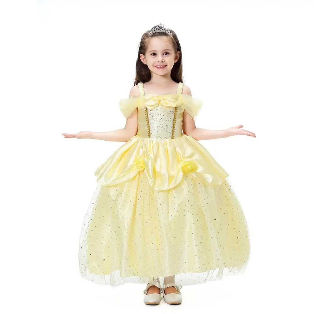 Платье принцессы; платье Белль для девочек; фантастическое желтое платье феи; нарядное платье без рукавов; карнавальный костюм красавицы и чудовища - Цвет: Dress As photo