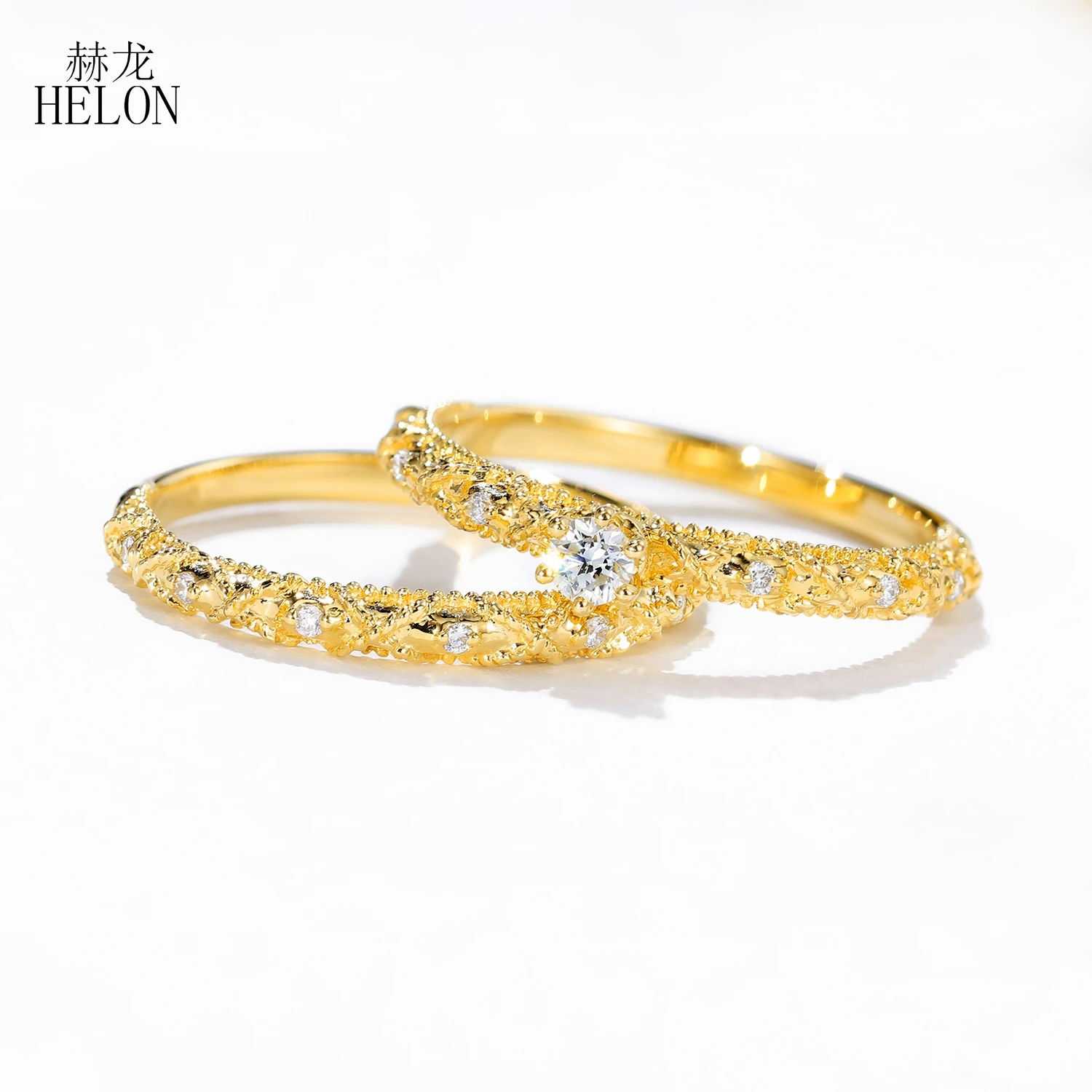HELON Solid 18K AU750 желтое золото 0.13ct натуральный настоящий алмаз кольцо для женщин алмаз свадьба юбилей группа Идеально ювелирные изделия