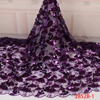 

2019 African Lace Fabric Nigerian French Lace French lace Luxury High Quality 3D Sequins Lace Fabric For Wedding YA2852B-1