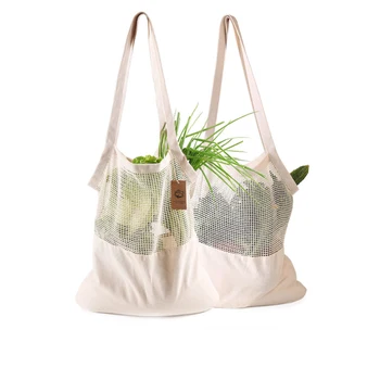 

Reusable Shopping Bag Cotton Mesh Bag Grocery Produce Net Bags, Long Handles