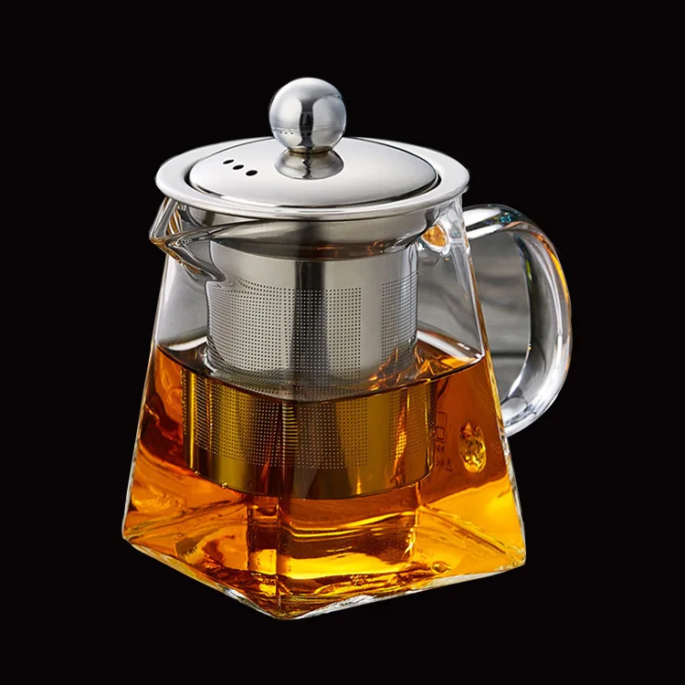

Heat Resistant Glass Teapot With Stainless Steel Infuser Heated Container Tea Pot Good Clear Kettle Square Filter Baskets