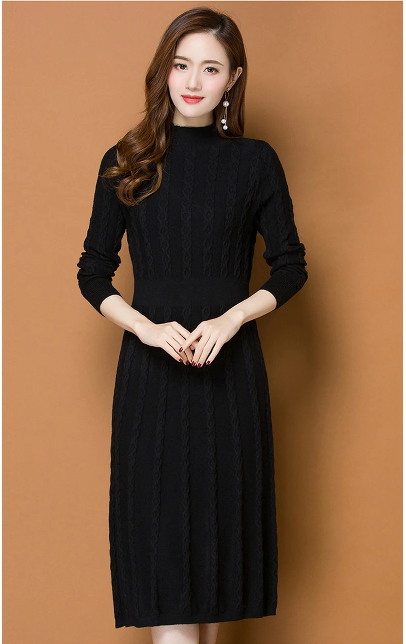 Heydress осень зима однотонное трикотажное женское рождественское платье с высоким воротом А-силуэта женские платья на шнуровке с высокой талией vestidos