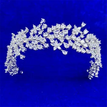 

Elegant New Full CZ wedding headband tiara Flower Leaves Rhinestones headdress Bride Wedding Hair Accessories Jewelry MY3660