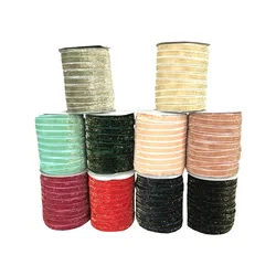 20 Colors Stock 1cm Silver Glitter Velvet Ribbon Tape Velour Webbing for DIY Headwear Garment Gift Decoration 50 yards