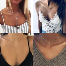 Onda de Prata de Ouro da moda Pingente Colares Para As Mulheres Boho Vintage Multilayer Gargantilha Colar de Jóias 2019 Moda Feminina(China)