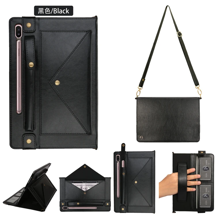 Для samsung galaxy tab S6 10,5 T860 кожаный чехол-конверт SM-T865 чехол для планшета сумка для хранения с ремешком держатель для карандаша - Цвет: Черный