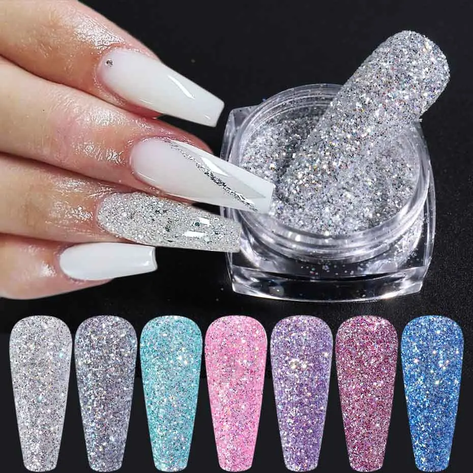 1Box Reflective Nail Glitter Powder Shiny Silver Sequins Sparkle Iridescent Art Pigment Flake Manicure Decoration NFZS01-30 | Красота и