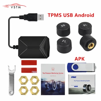 

Car Tire Pressure Monitor TPMS USB Android with 4 Sensors 116 psi Monitoring Alarm System 5V Wireless Transmission