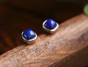 

Silver-encrusted natural lapisla ear nails