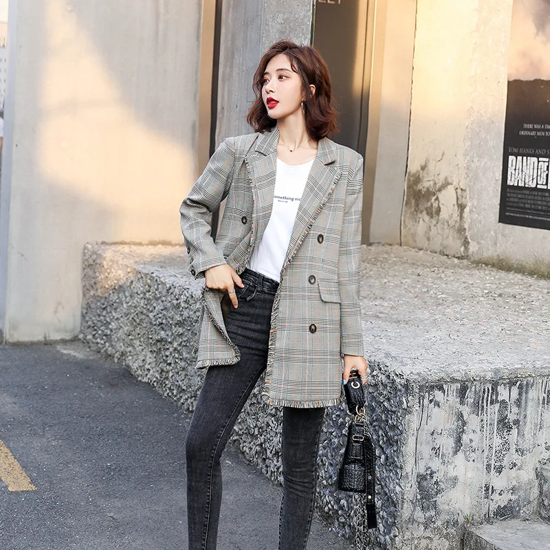 

Fashion Pattern Small Suit Women's 2019 Autumn New Style Korean-style Retro Casual Versatile British-Style Suit Coat Fashion