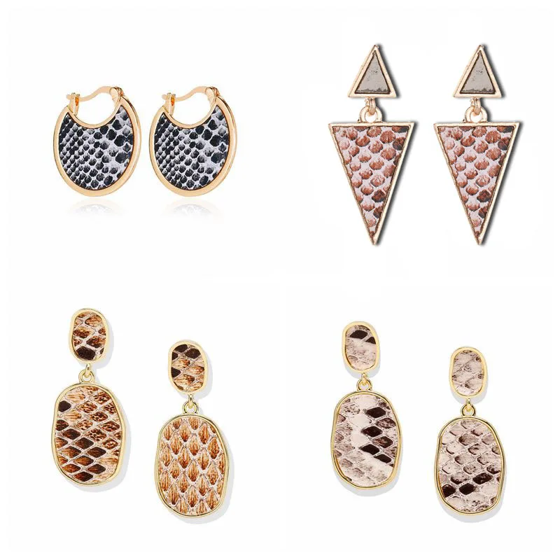 

New Design Vintage Leather Imitation Snake Print Dangle Earrings For Women Girl Punk Fish Scales Print Drop Earring Jewelry Gift