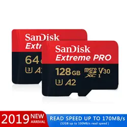 SanDisk Extreme PRO Micro SD карты чтения Скорость 170 МБ/с. 128 GB 64 GB U3 V30 A2 32 Гб A1 карты памяти SDXC флэш карты памяти 4 K UHD