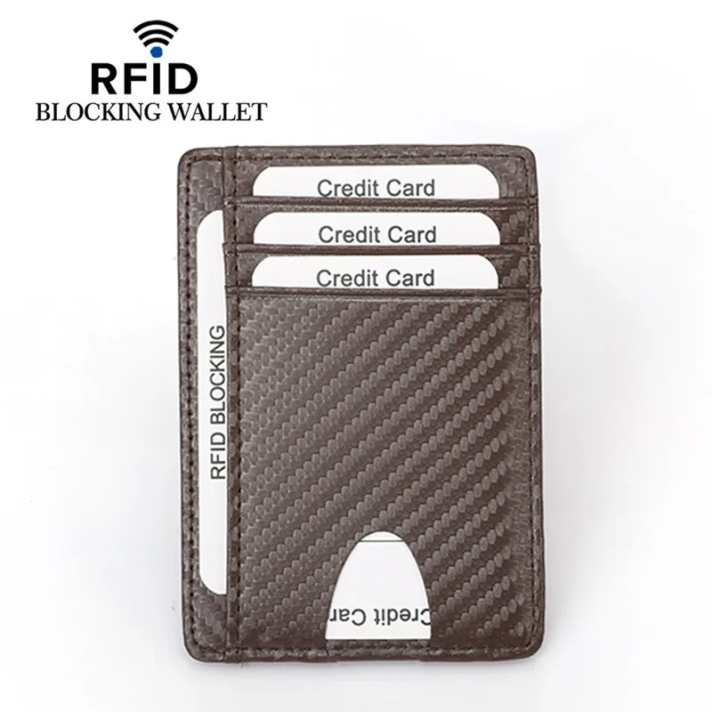 Кредитный держатель для карт из искусственной кожи из углеродного волокна, Мини Тонкий RFID Crazy Horse кошелек, бизнес-держатель для карт для мужчин, простая сумочка - Цвет: c2