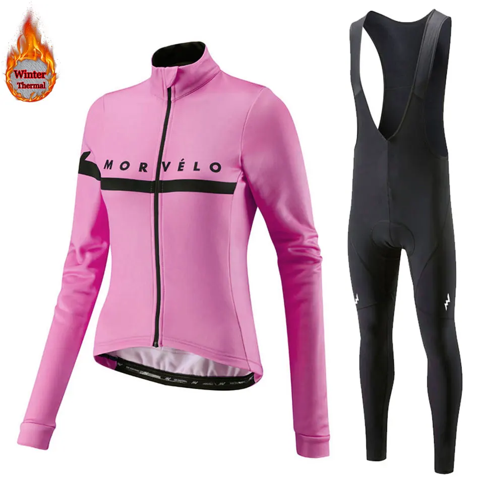 Morvelo Pro team зимний термальный Полярный велосипедный комплект из джерси и штанов, женская одежда для велоспорта - Цвет: 3