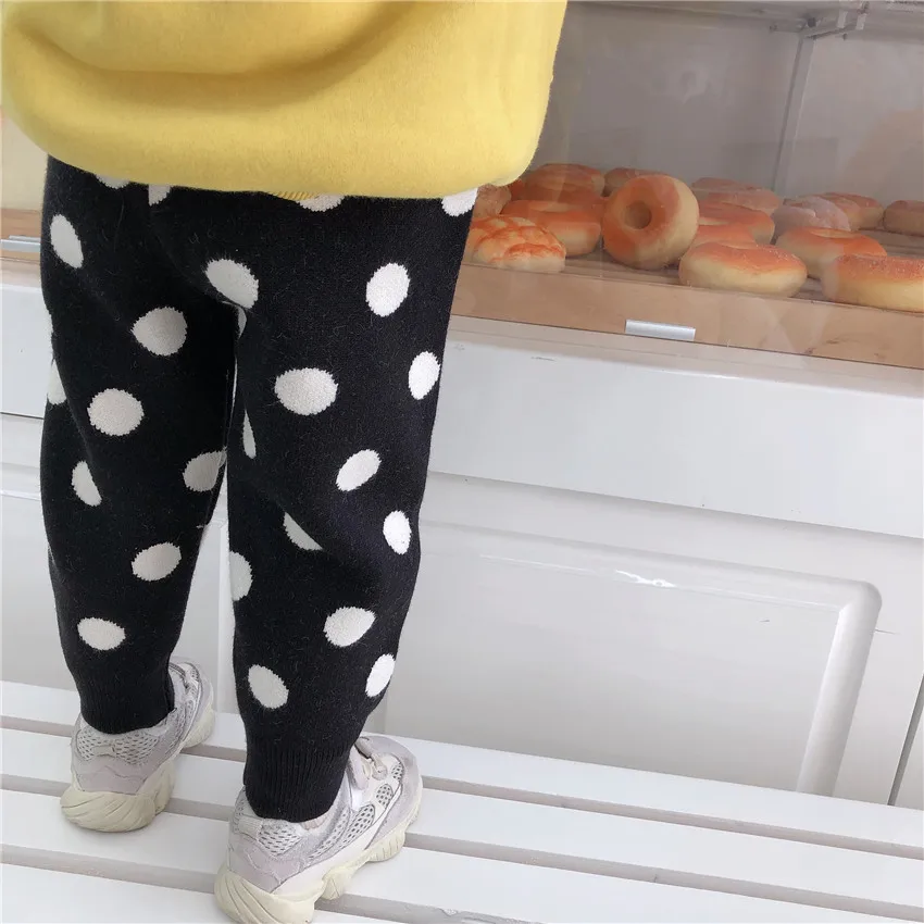 Осень-зима г., новые шерстяные штаны в горошек для мальчиков и девочек Детские и детские вязаные повседневные модные брюки